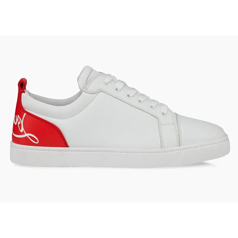 Christian Louboutin Mens Fun Louis Junior Flat White Red Low Top Sneaker 48 15